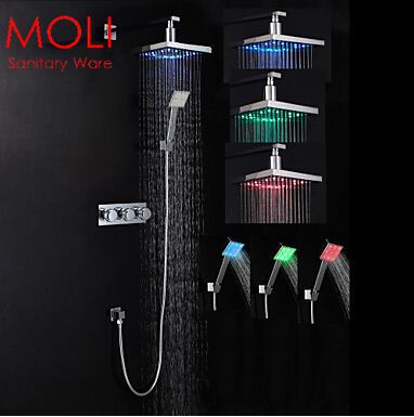 led shower set bath rain shower faucet mixer with sensor light rain shower head luxury shower