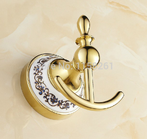 fashion blue&white porcelain new design robe hook,clothes hook,solid brass construction with golden finish st-3393