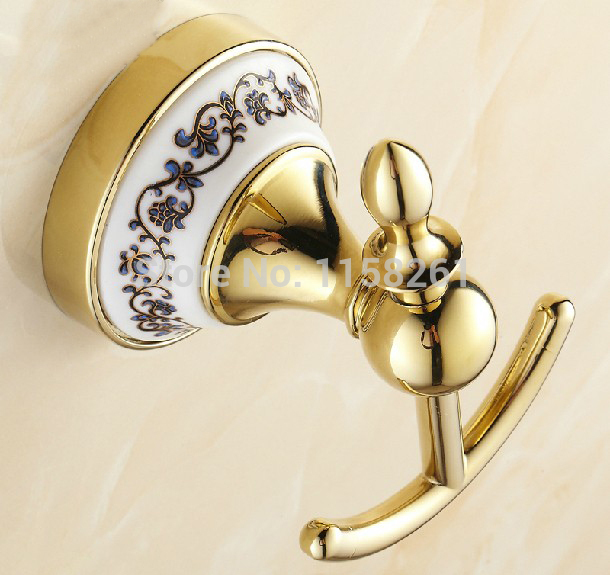 fashion blue&white porcelain new design robe hook,clothes hook,solid brass construction with golden finish st-3393