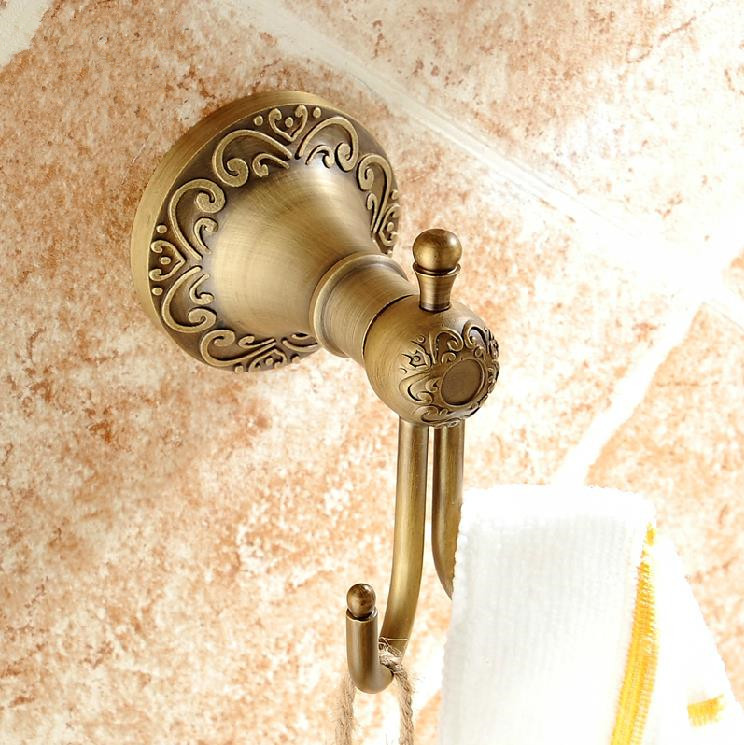 new antique brass bathroom towel rack holder wall mounted towel holder dual hook hj1123f