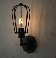 art lighting industrial e27 edison wall lamp vintage black iron finished cage lighting fitting for home decoration