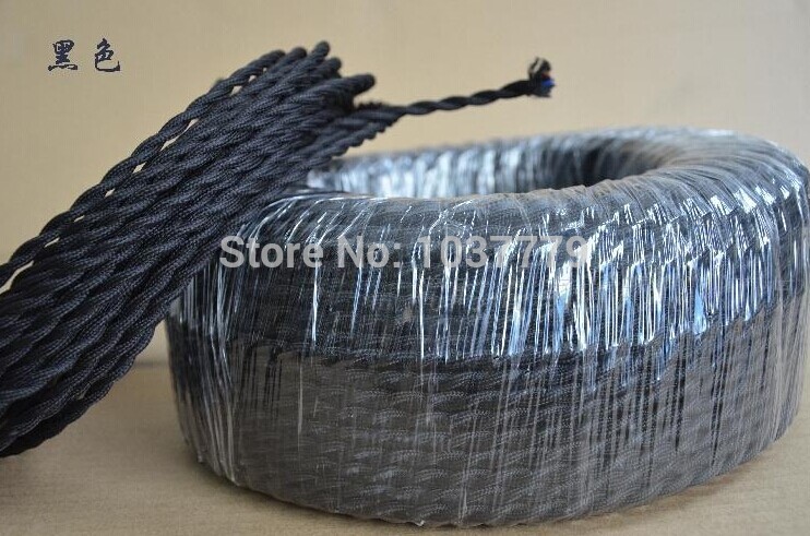 6 meters long black color two copper cords braided textile cable pendant lamp wire cord
