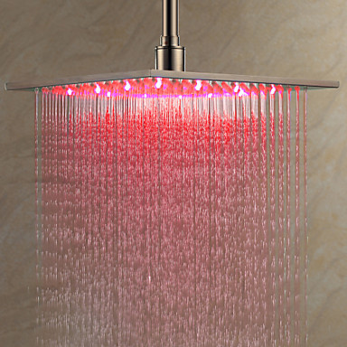 12 inch brass water saving square rainfall led shower head with color changing,chuveiro ducha quadrado