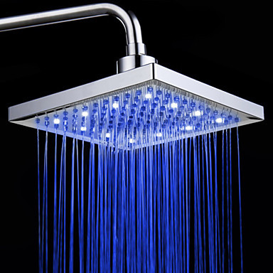 8 inch chrome finish rectangular water saving rainfall led shower head with color changing ,chuveiro ducha quadrado