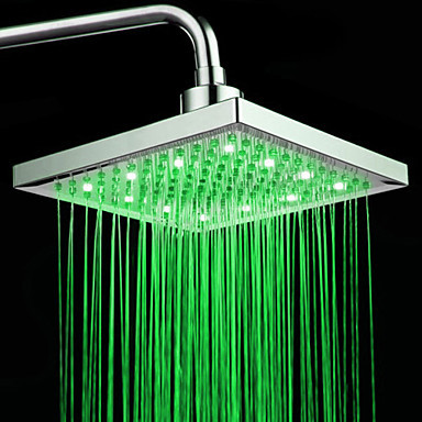 8 inch chrome finish rectangular water saving rainfall led shower head with color changing ,chuveiro ducha quadrado