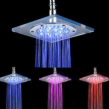 water saving rainfall led shower head 8 inch contemporary 3 colors temperature-controlled ,chuveiro ducha quadrado
