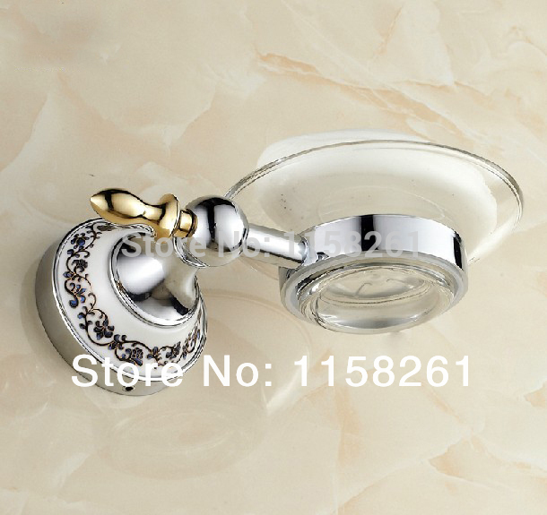 blue&white porcelain soap dish/holder,solid brass construction,chrome finish,bathroom accessories/hardware st-3699