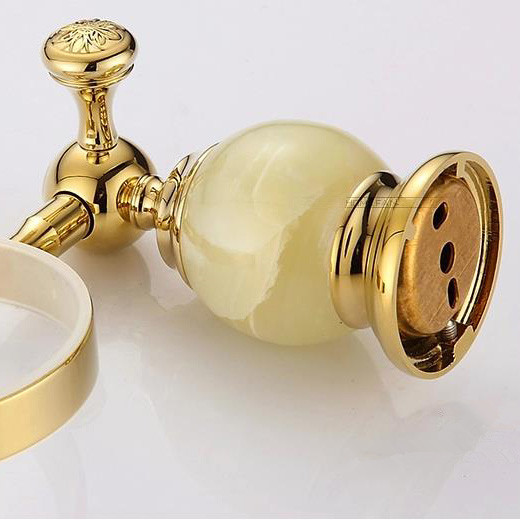 jade golden brass bathroom accessories toilet brush holders with cup set wall mounted sanitary wares hy-44a
