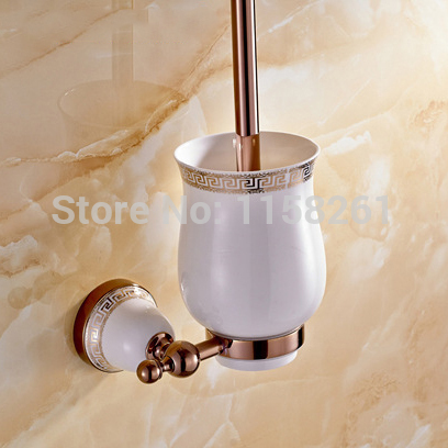 luxury rose gold plated finish toilet brush holder with ceramic cup/household products bath decoration bathroom accessories 5709