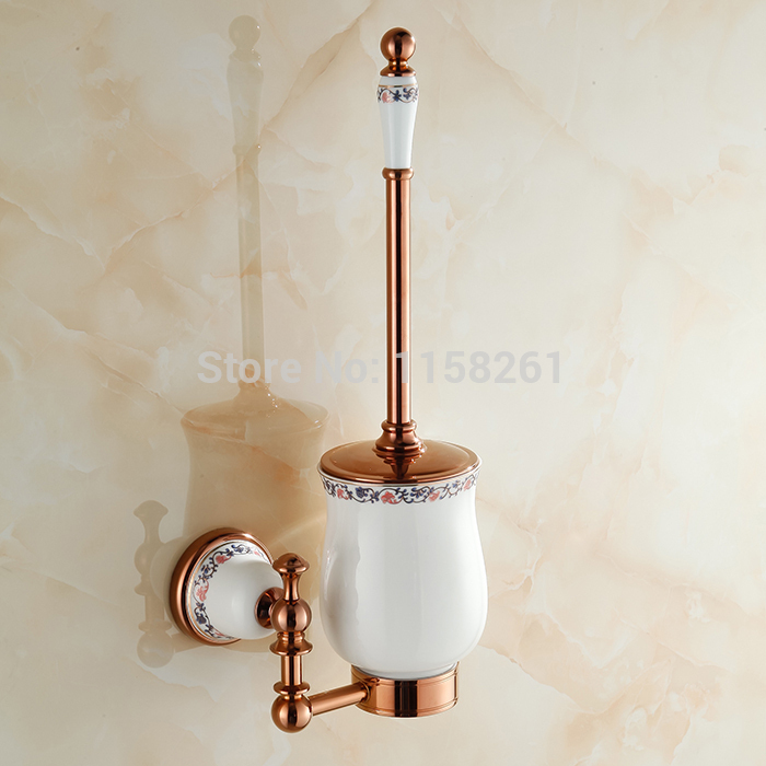 solid brass toilet brush holder rose gold finished ceramics cup ceramics base bathroom cup holder wall mounted xl-3313e