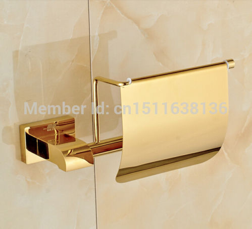 modern new wall mounted golden finish brass bathroom toilet paper holder with cover