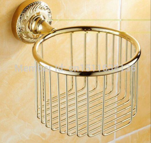 modern wall mounted golden finish brass bathroom toilet paper holder basket holder