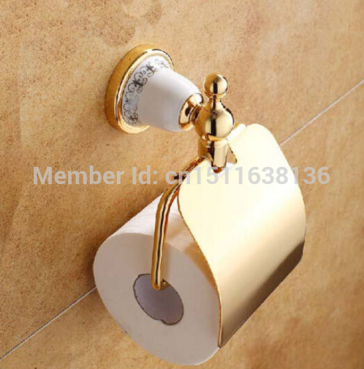 modern wall mounted golden finish brass bathroom toilet paper holder waterproof