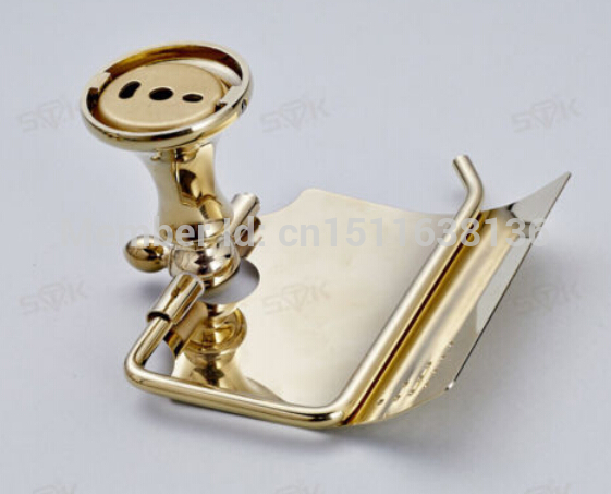modern wall mounted golden finish brass bathroom toilet paper holder with cover