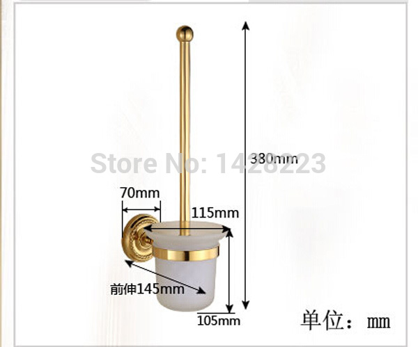 fashion wall mounted brass toilet & brush holder golden color glass cup