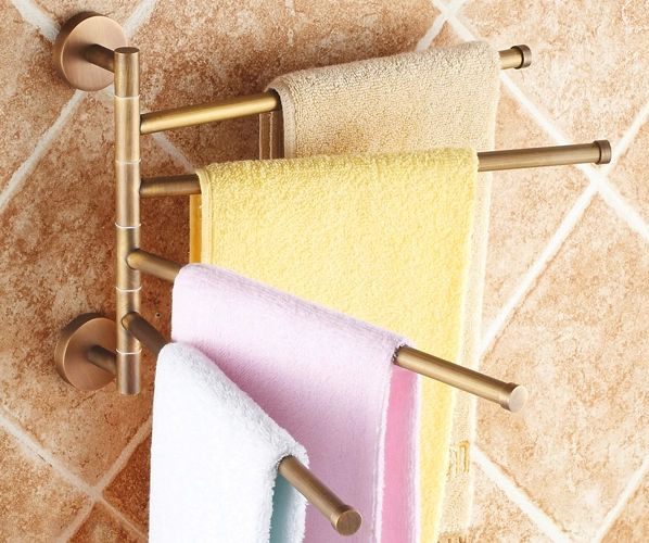 antique brass 360 degree rotation towel rack four layer activities towel bar/ holder bathroom accessories home decoration st3304