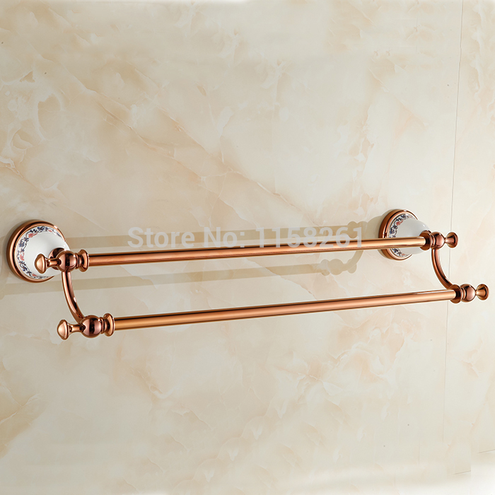 new design rose gold plated bathroom wall mounted solid brass dual towel bars bathroom accessories xl-3312e