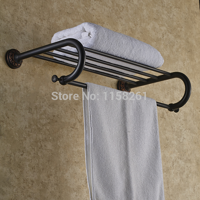 ! bathroom accessories towel racks wall mounted black towel shelf art carved towel rack with towel bar h91344-2r - Click Image to Close