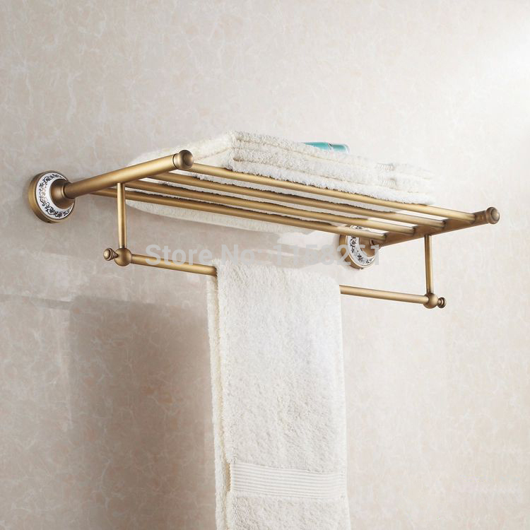 new arrival antique copper with ceramic towel rod rack shelf towel rack fashion bathroom accessories luxury bath towel hj-1812