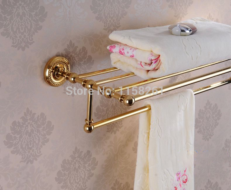 new arrival !bathroom accessories classic golden brass bathroom towel rack bar shelf (wall mounted) hj-1312k