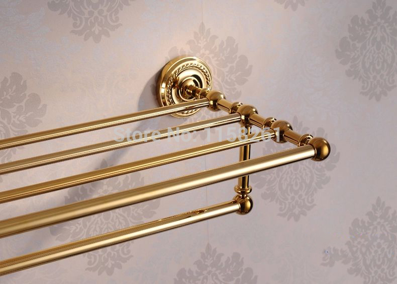 new arrival !bathroom accessories classic golden brass bathroom towel rack bar shelf (wall mounted) hj-1312k