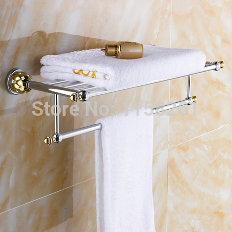 new arrival towel racks luxury bathroom accesserries chrome+gold finish bath towel shelves towel holders/ bar bath hardware 5412