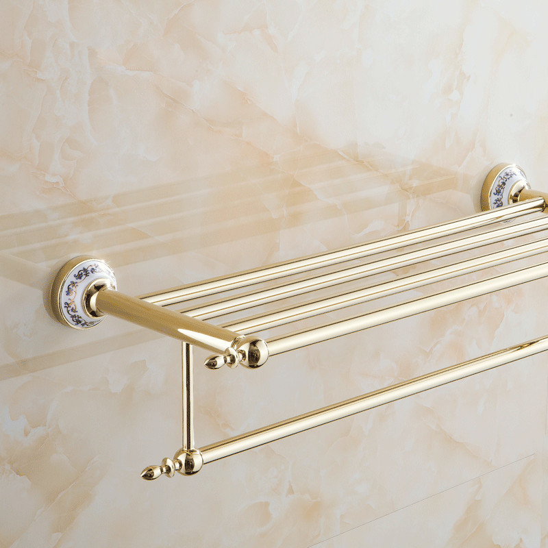 selling luxury blue&white porcelain bathroom accesseries golden finish bath towel shelves towel racks towel bar st-3390