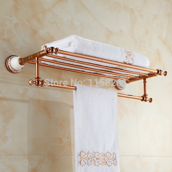 wall mounted bathroom accessories shelves rose gold bath towel holder towel rack xl-3319e