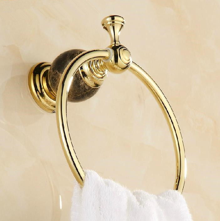 euro-style wall mounted jade towel ring golden round shape bathroom towel rack bathroom accessories hy-24b