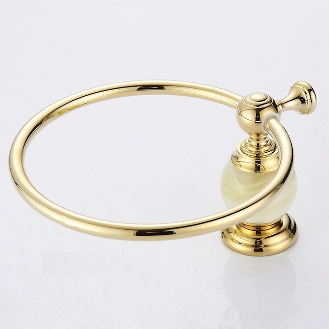 whole and retail unique design jade golden towel ring wall mounted brass bathroom towel rack hy-24a