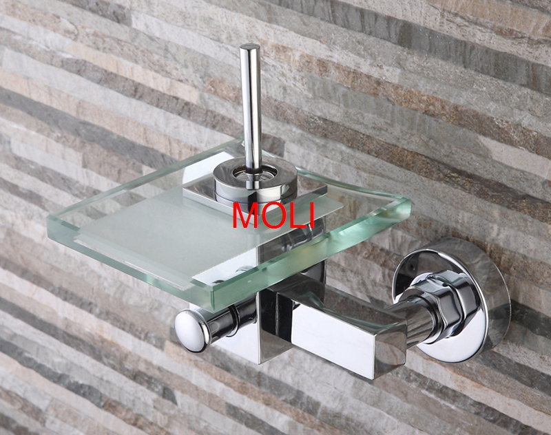 chrome finished bathtub faucet wall mounted glass square faucets waterfall mixer tap for bathroom