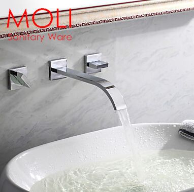 wall faucet in bathroom double handles faucet for basin sink chromed square mixer taps