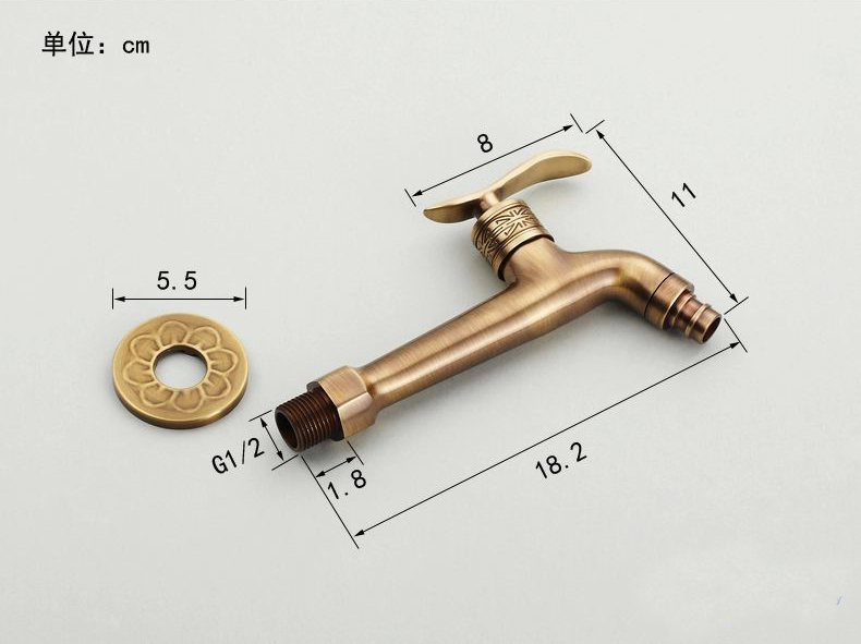 new whole and retail promotion luxury antique brass washing machine cold faucet wall mounted sink tap hj-7661f - Click Image to Close