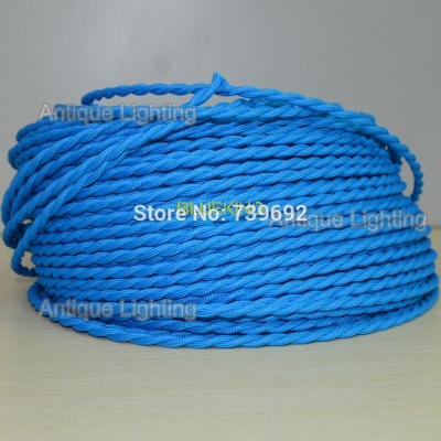 10 meters/lot 2 wire 0.75mm2 blue twisted cloth covered wire twisted cable vintage light cord