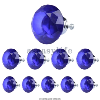 10pcs diamond shape crystal glass drawer cabinet pull handle knob blue asaf