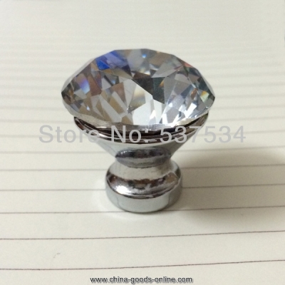 --10pcs/lot 30mm saucer type base drawer knobs / clear k9 crystal handle with zinc base chrome finish for furniture