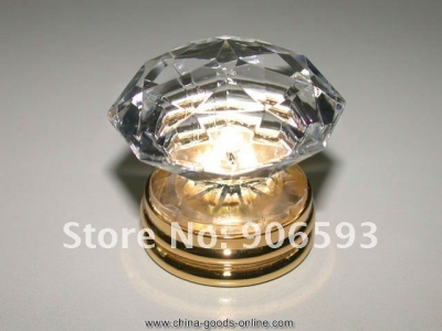 10pcs/lot 35mm clear crystal knob on a gold brass base