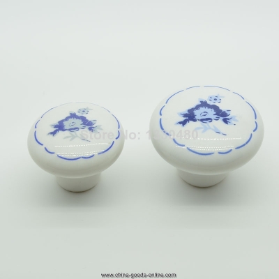 2014 kitchen cabinet handles small size 501 blue flower embessed ceramic cupboard knobs 28g white color used for cabinet drawers