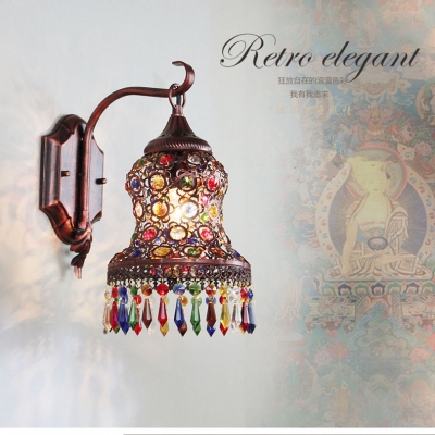 2015 bohemia mediterranean vintage 1 head iron and crystal wall lamp warm simple led bedroom washroom wall lamp