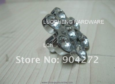 30pcs/ lot flower clear crystal knobs with aluminium alloy chrome metal part [Door knobs|pulls-860]