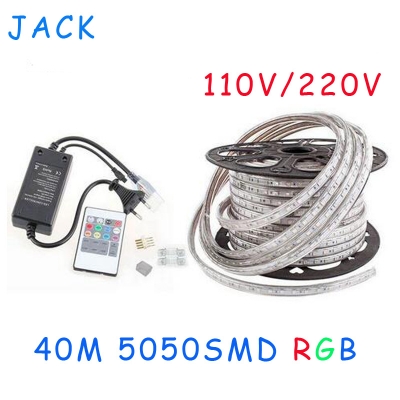 40m 110v/220v high voltage smd 5050 rgb led strips lights waterproof + ir remote control + power supply [5050-smd-series-566]