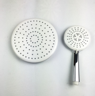 8" round rain shower water saving shower head with hand shower bath mixer with shower white surface