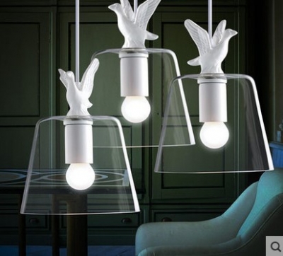 bird shaped led modern pendant light lamp with glass lampshade for dinning room luminaire pendentes luz [led-pendant-lights-5423]
