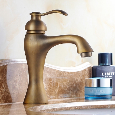 classic antique brass bathroom basin sink deck mounted faucet vanity vessel single handle mixer tap faucet 103c [antique-bathroom-faucet-440]