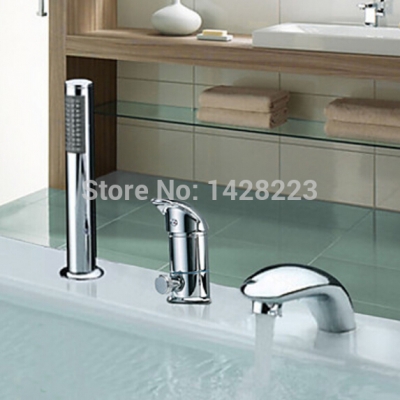 contemporary chrome finish dual handles waterfall with handshower bathtub faucet bathroom 3pcs sets