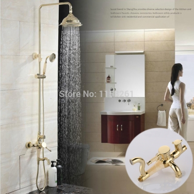 copper brass bathroom rain shower set mixer faucet tap set chuveiro torneira fast delivery q-55a [gold-finish-shower-set-3182]