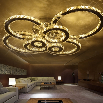 crystal modern led ceiling lights for living room bedroom circle rings cristals avize indoor lec modern ceiling lamp fixtures