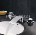 deck mounted waterfall spout basin sink faucet widespread dual handle basin mixer tap chrome finish