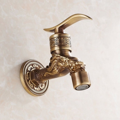 dragon carved bibcock faucet tap crane antique brass finish bathroom wall mount washing machine water faucet taps hj-8665f
