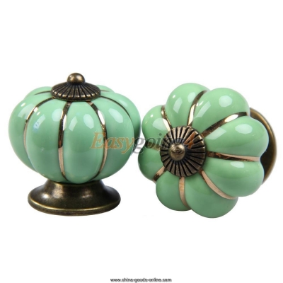 ea14 1 pair green pumpkin knobs ceramic door drawer cupboard pull handles 40mm [Door knobs|pulls-1063]